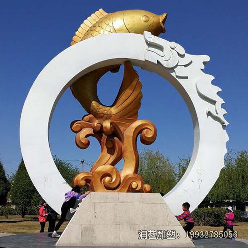 景区不锈钢鲤鱼跃龙门雕塑 景区不锈钢鲤鱼跃龙门雕塑