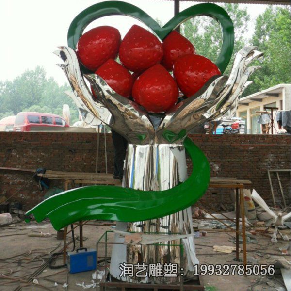 企业不锈钢草莓雕塑 企业不锈钢草莓雕塑