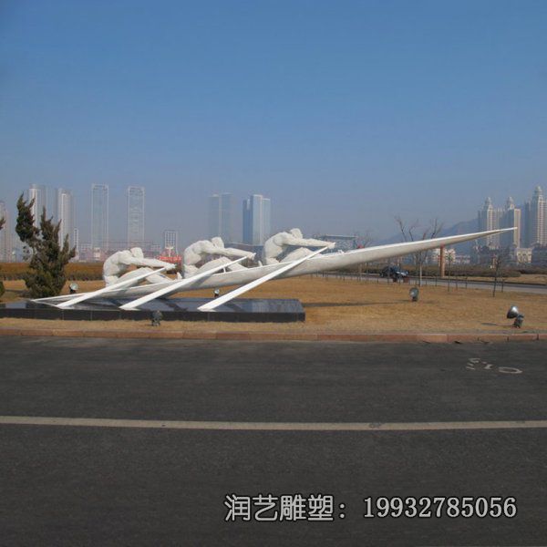 不锈钢校园划船人物雕塑 不锈钢校园划船人物雕塑