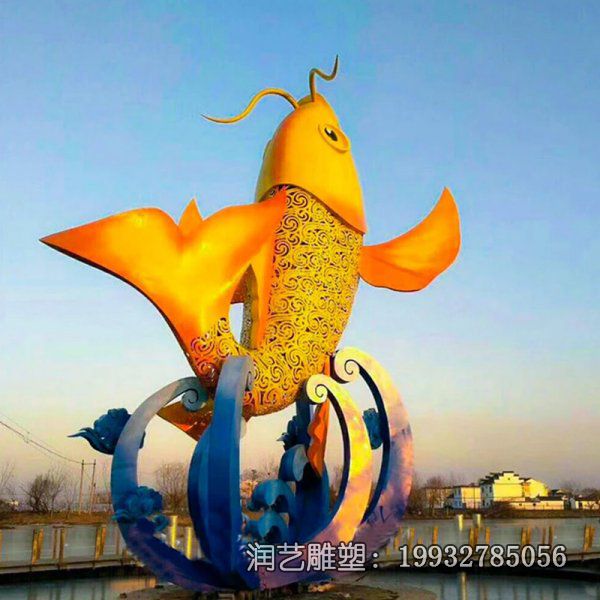 广场不锈钢鲤鱼跃龙门雕塑 广场不锈钢鲤鱼跃龙门雕塑