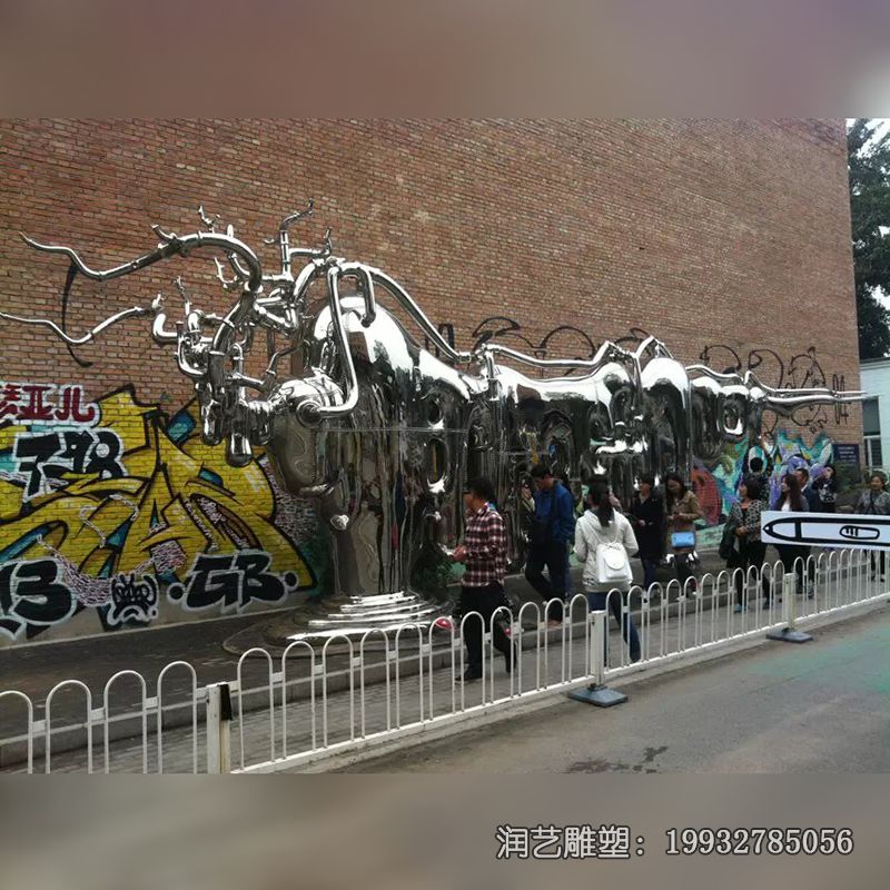 街道不锈钢动物牛雕塑 街道不锈钢动物牛雕塑