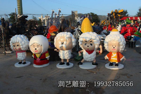 玻璃钢喜羊羊与灰太狼雕塑 玻璃钢喜羊羊与灰太狼雕塑