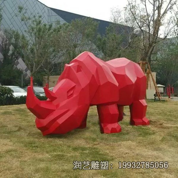 不锈钢公园抽象犀牛雕塑 不锈钢公园抽象犀牛雕塑