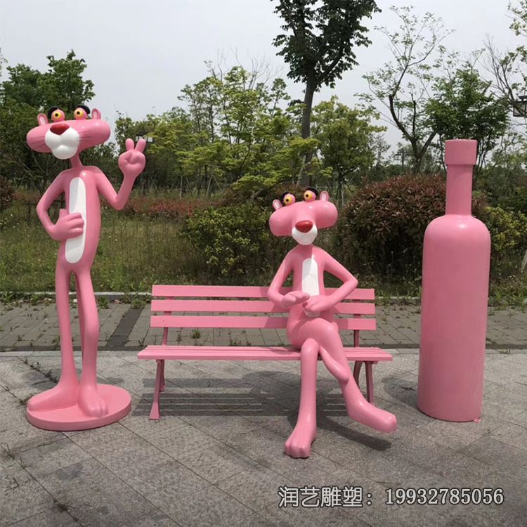 玻璃钢户外粉红豹雕塑 玻璃钢户外粉红豹雕塑