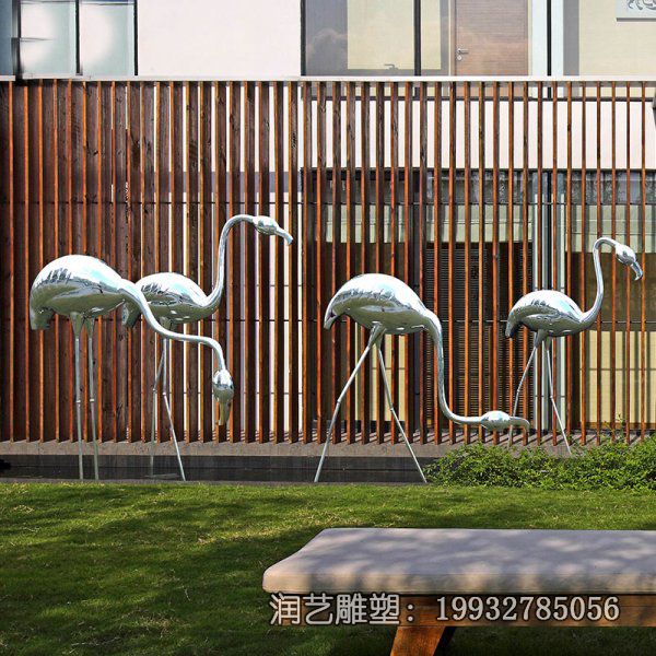 不锈钢小区火烈鸟动物雕塑 不锈钢小区火烈鸟动物雕塑