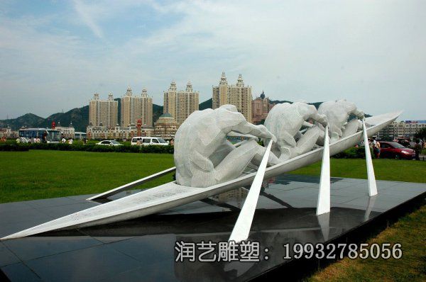 城市不锈钢划船人物雕塑 城市不锈钢划船人物雕塑
