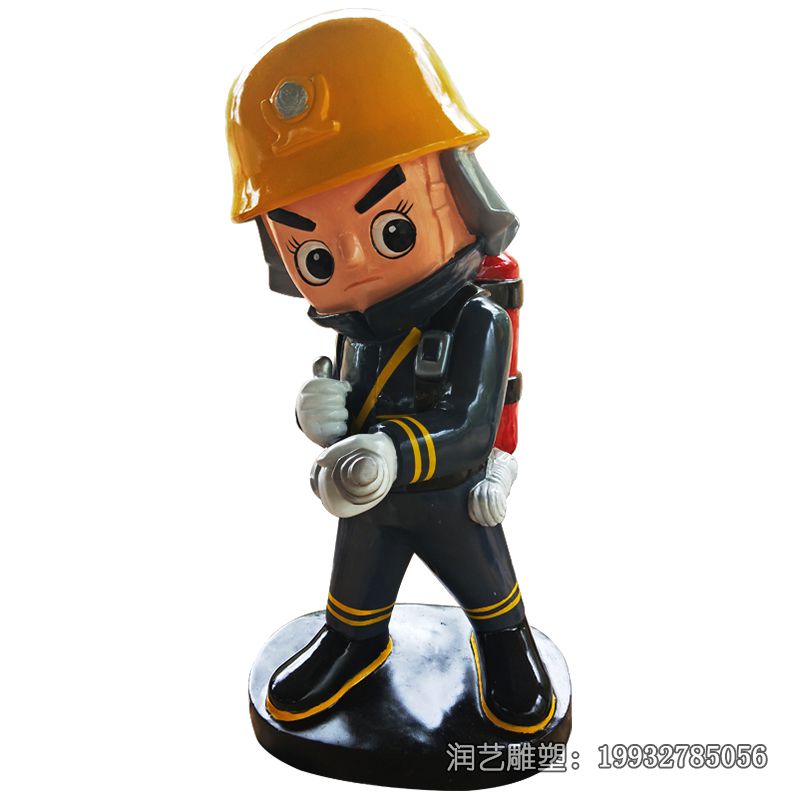 城市玻璃钢卡通消防员雕塑 城市玻璃钢卡通消防员雕塑