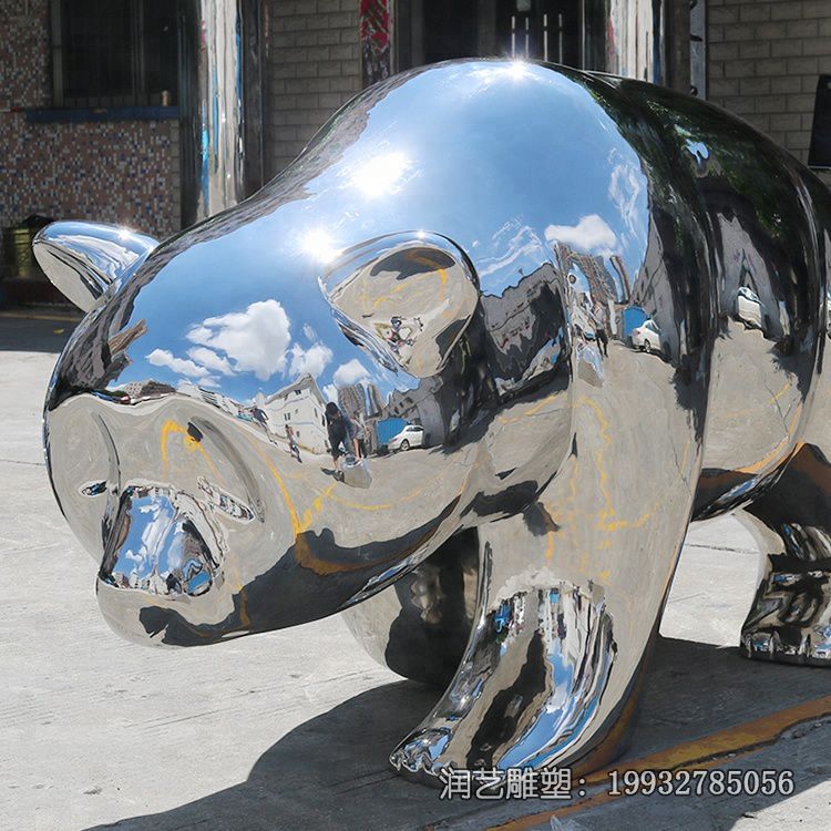 城市不锈钢动物熊猫雕塑 城市不锈钢动物熊猫雕塑
