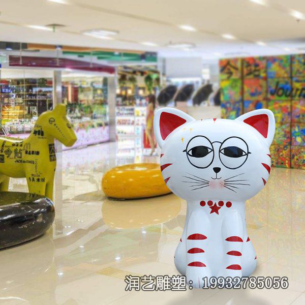 玻璃钢商业街招财猫雕塑 玻璃钢商业街招财猫雕塑