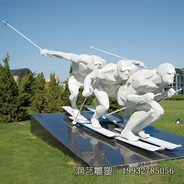草坪不锈钢滑雪抽象雕塑 草坪不锈钢滑雪抽象雕塑