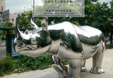 广场不锈钢犀牛动物雕塑