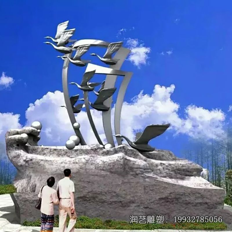 户外不锈钢抽象大雁雕塑 户外不锈钢抽象大雁雕塑