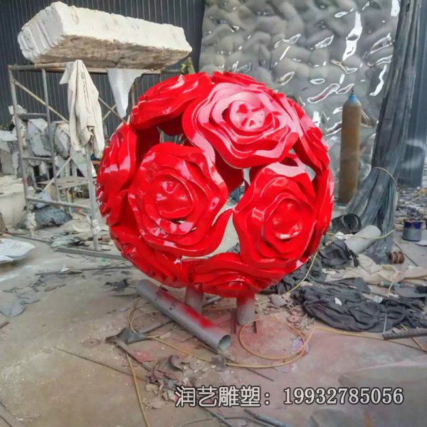 街道不锈钢玫瑰花景观雕塑 街道不锈钢玫瑰花景观雕塑