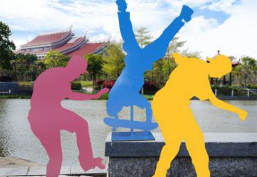 不锈钢人物滑板雕塑