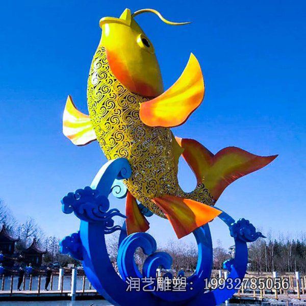 景区不锈钢景观鲤鱼跃龙门雕塑 景区不锈钢景观鲤鱼跃龙门雕塑