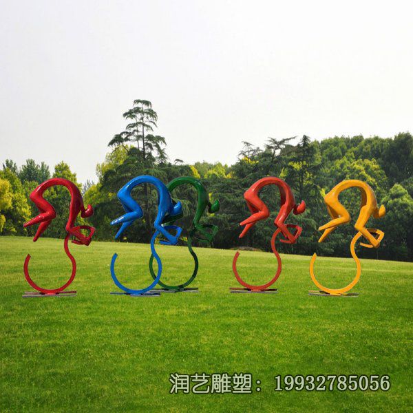 草坪玻璃钢抽象骑车人物雕塑 草坪玻璃钢抽象骑车人物雕塑