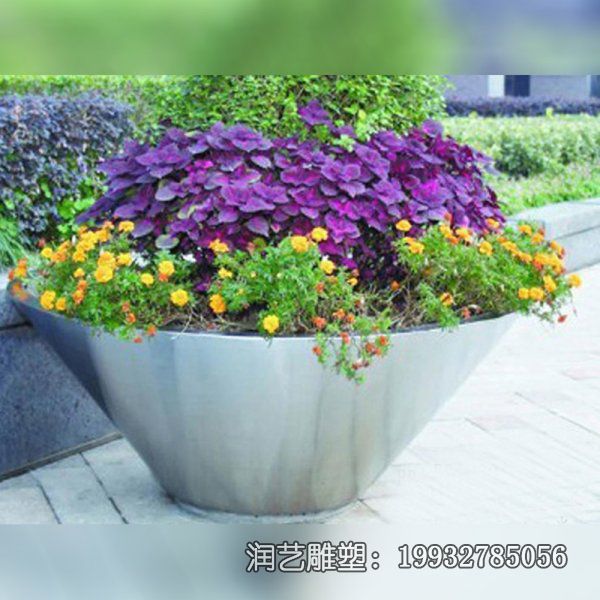 酒店景观不锈钢花盆雕塑 酒店景观不锈钢花盆雕塑