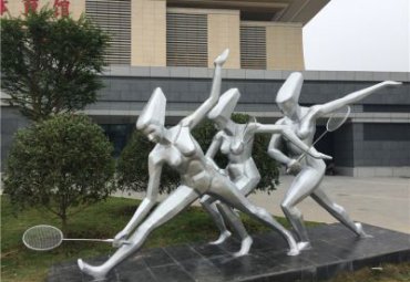 户外不锈钢打羽毛球人物雕塑