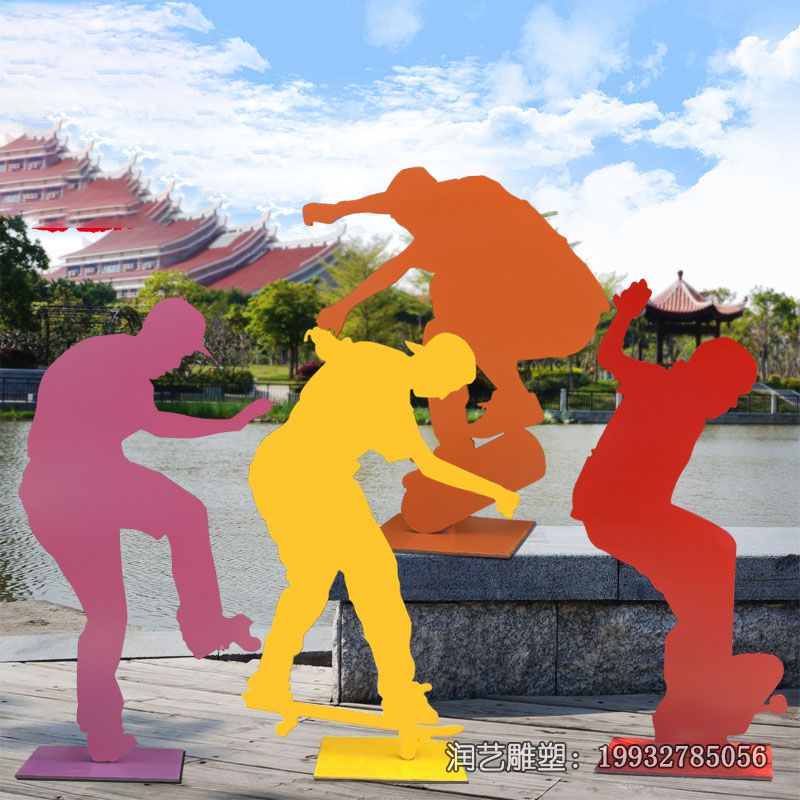 不锈钢广场人物滑板雕塑 不锈钢广场人物滑板雕塑
