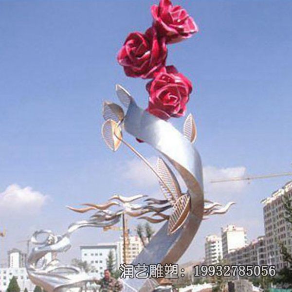 不锈钢小区玫瑰花景观雕塑 不锈钢小区玫瑰花景观雕塑