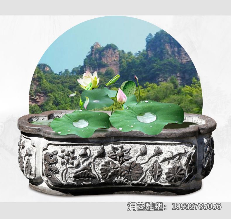 石雕鱼缸景观雕塑 石雕鱼缸景观雕塑