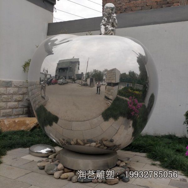 不锈钢街道景观苹果雕塑 不锈钢街道景观苹果雕塑