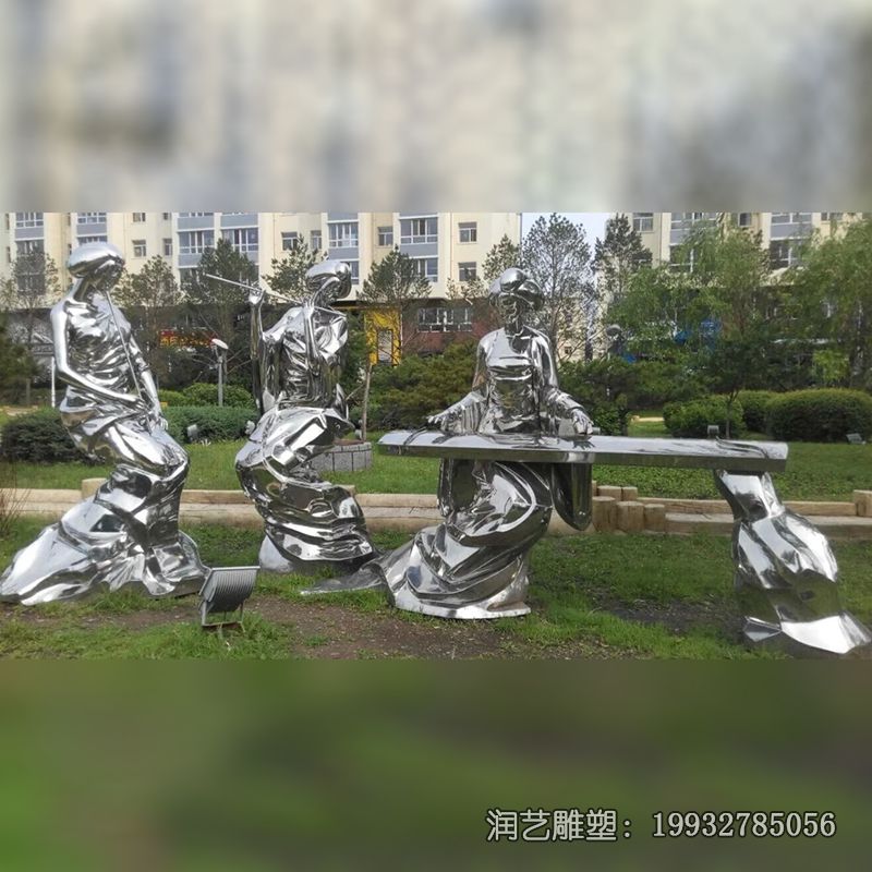 草坪不锈钢演奏抽象雕塑 草坪不锈钢演奏抽象雕塑