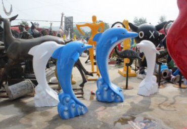 玻璃钢广场动物海豚雕塑