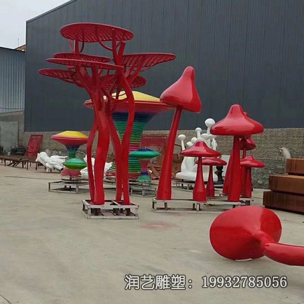 小区不锈钢抽象蘑菇雕塑 小区不锈钢抽象蘑菇雕塑