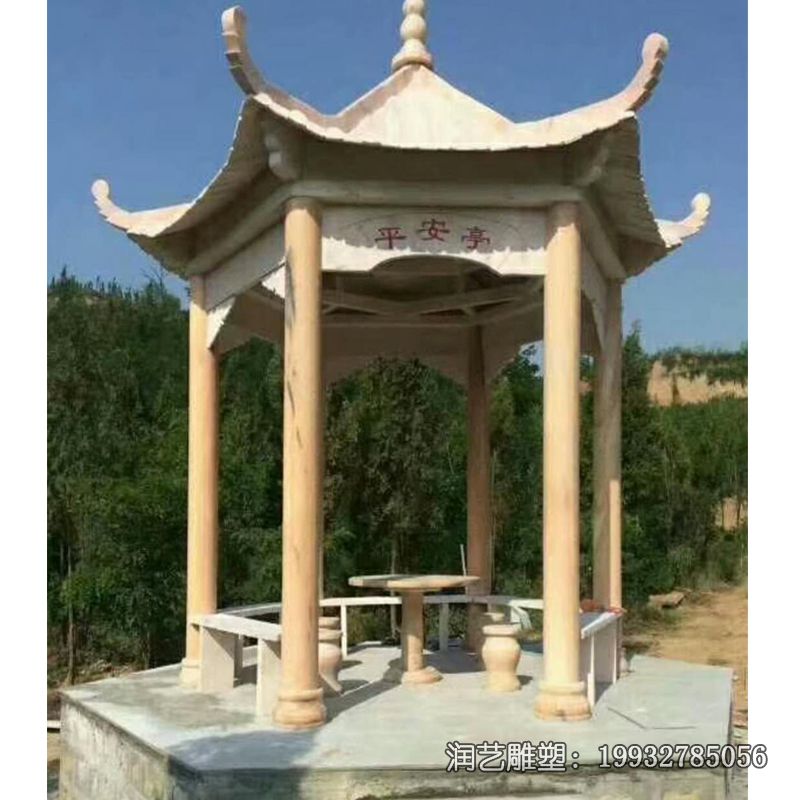 石雕六角凉亭雕塑 石雕六角凉亭雕塑