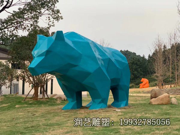 草坪不锈钢熊动物雕塑 草坪不锈钢熊动物雕塑