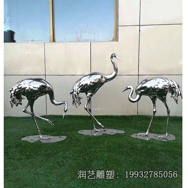 城市动物不锈钢仙鹤雕塑