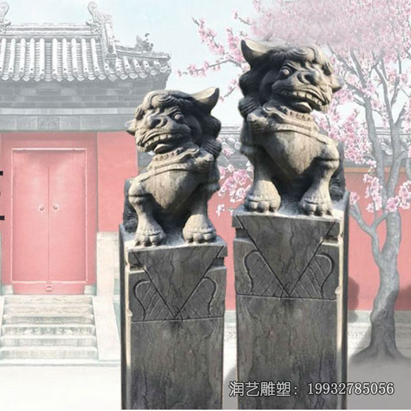 园林狮子拴马桩石雕雕塑 园林狮子拴马桩石雕雕塑