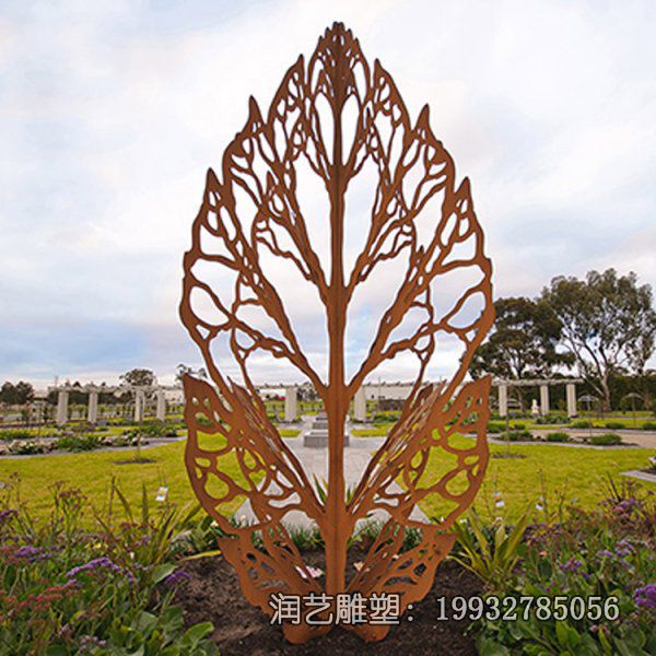 草坪不锈钢树叶景观雕塑 草坪不锈钢树叶景观雕塑