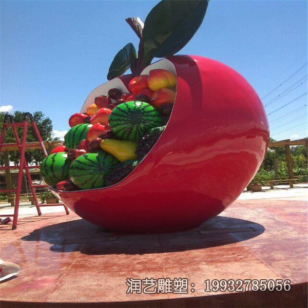 玻璃钢广场景观果篮雕塑 玻璃钢广场景观果篮雕塑