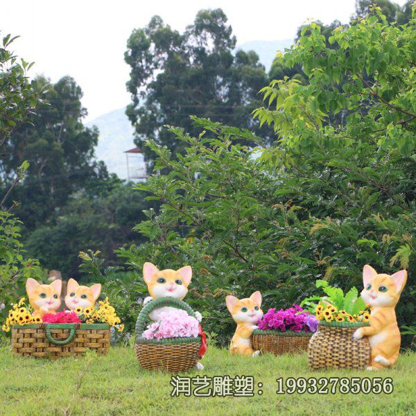 草坪玻璃钢猫雕塑 草坪玻璃钢猫雕塑