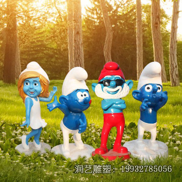 城市玻璃钢卡通蓝精灵雕塑 城市玻璃钢卡通蓝精灵雕塑