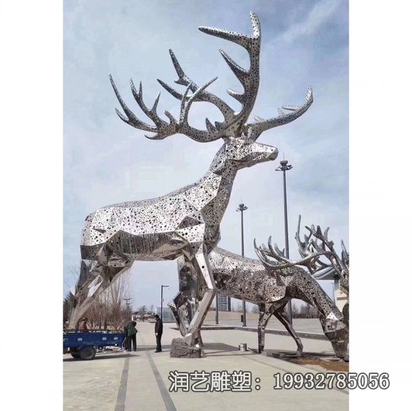 广场不锈钢动物鹿雕塑 广场不锈钢动物鹿雕塑