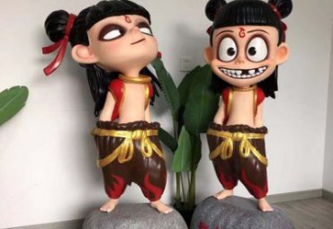 广场玻璃钢人物哪吒雕塑