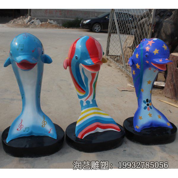 玻璃钢广场彩绘海豚雕塑 玻璃钢广场彩绘海豚雕塑