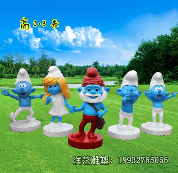 街道玻璃钢蓝精灵雕塑 街道玻璃钢蓝精灵雕塑