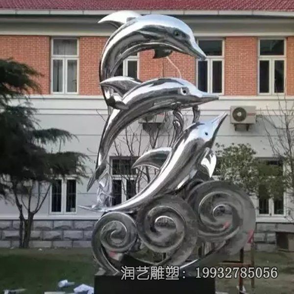 小区不锈钢海豚动物雕塑 小区不锈钢海豚动物雕塑