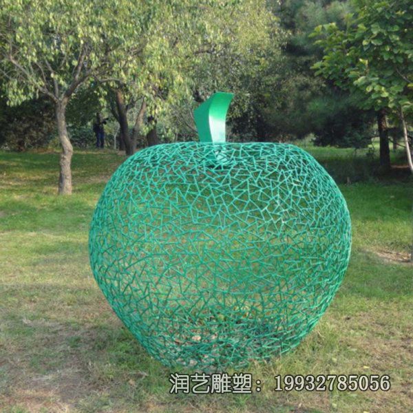 不锈钢草坪镂空苹果雕塑 不锈钢草坪镂空苹果雕塑