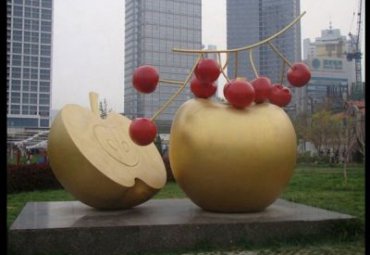户外不锈钢景观苹果雕塑