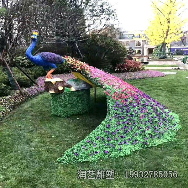 草坪动物玻璃钢孔雀雕塑 草坪动物玻璃钢孔雀雕塑
