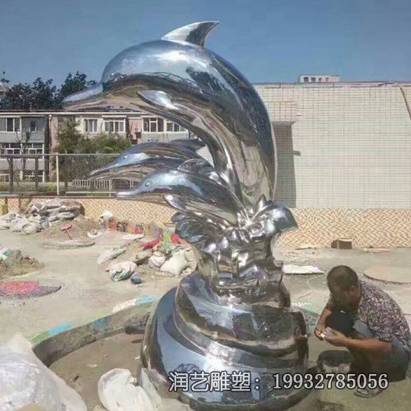 街道动物不锈钢海豚雕塑 街道动物不锈钢海豚雕塑