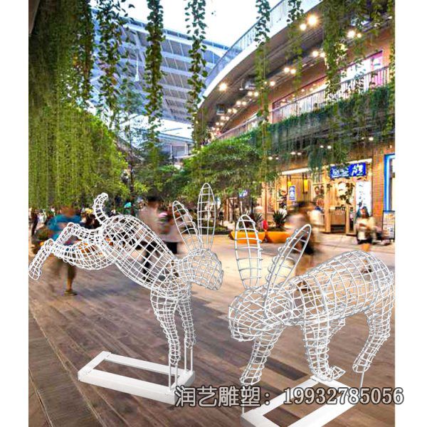 镂空不锈钢城市兔子雕塑 镂空不锈钢城市兔子雕塑
