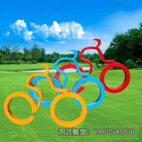 草坪抽象不锈钢骑车雕塑 草坪抽象不锈钢骑车雕塑