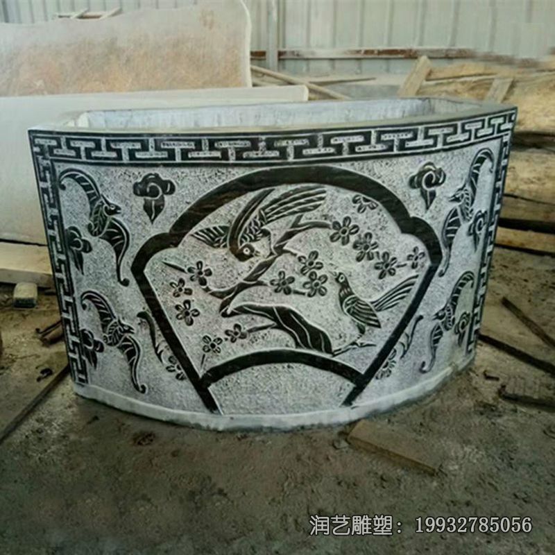 小区石雕鱼缸景观雕塑 小区石雕鱼缸景观雕塑