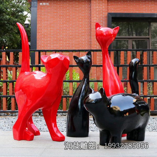 小区玻璃钢猫动物雕塑 小区玻璃钢猫动物雕塑